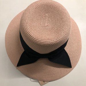 Beach Sun Hat Church Black Bow Women's Packable Chin Strap Cloche Paper SPF50
